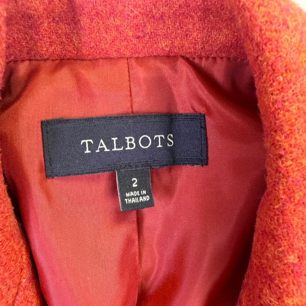 Talbots Women Orange Wool Blend Tailored Blazer Jacket Button Front Size 2