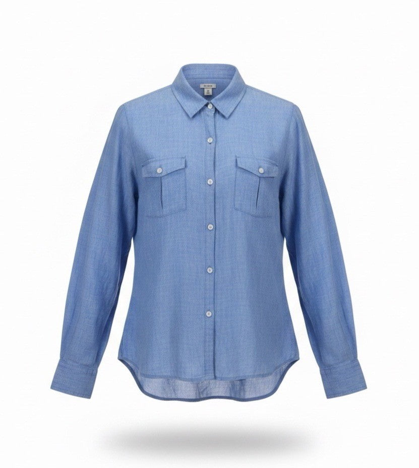 L.L.Bean Womens Blue Linen Button-Up Shirt Long Sleeve Casual Fit Size L