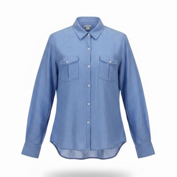 L.L.Bean Womens Blue Linen Button-Up Shirt Long Sleeve Casual Fit Size L