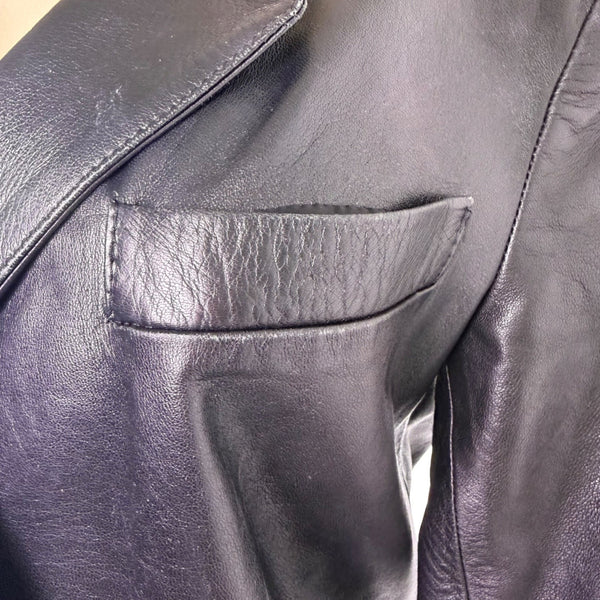 Versari Womens Black Leather Blazer Jacket Made In Italy Size 42