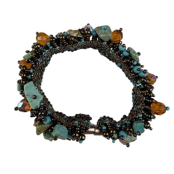 Vintage Capullo Magnetic Handwoven Seed Turquoise Beaded Bracelet