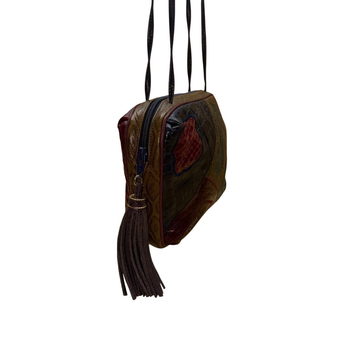 Sharif Women’s Brown Multicolor Leather Patchwork Tassel Accent Shoulder Bag