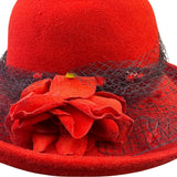 Street Smart Womens Red Wool Vintage Hat With Floral & Net Accent OS