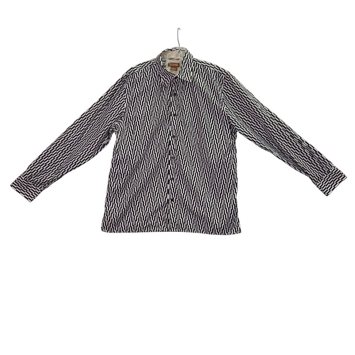 Michael Kors Mens Black & White Cotton Collared Button-Up Long Sleeve Shirt Sz L