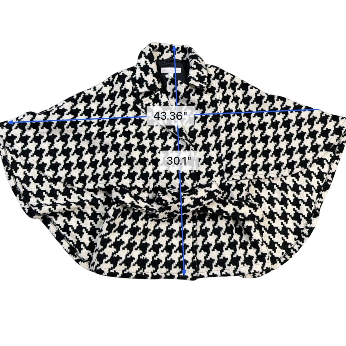 New York & Company Womens Black & White Houndstooth Belted Cape Jacket M