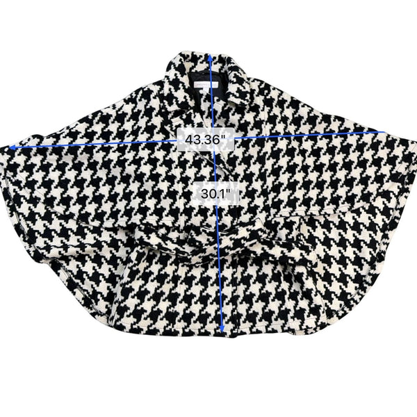 New York & Company Womens Black & White Houndstooth Belted Cape Jacket M