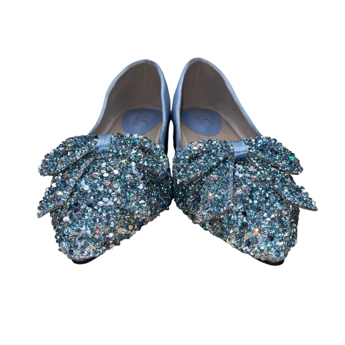 Huiyesheng Women’s Blue Rhinestone Bow Low-Heel Pointed-Toe Flats Size US10.5