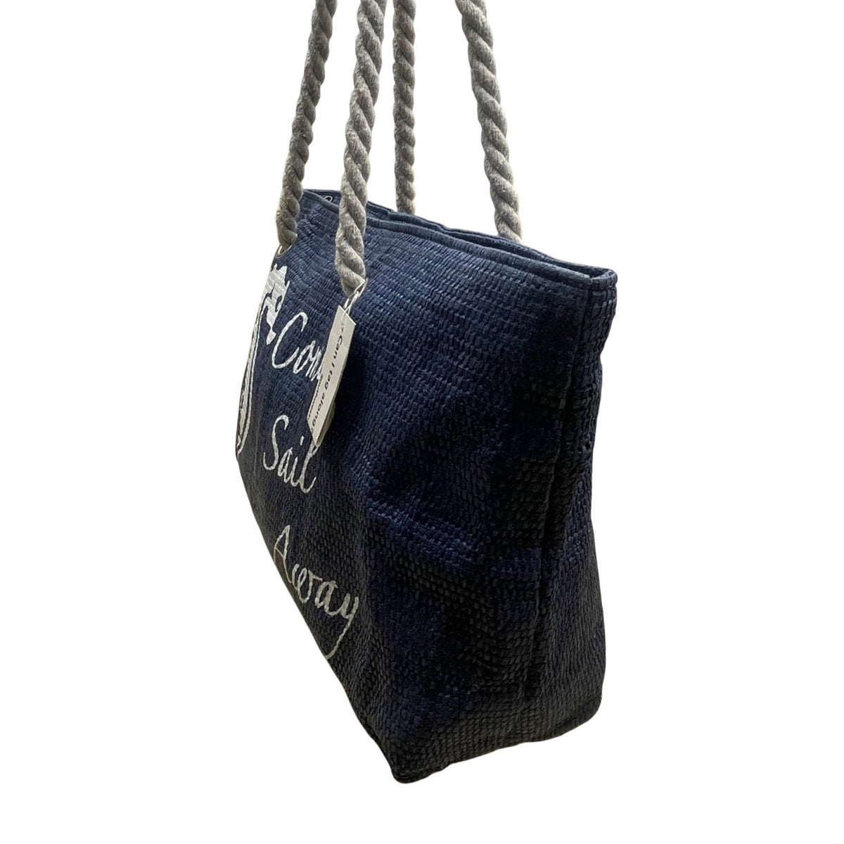 Southwest Rope Handle Navy Come Sail Away Seahorse Print Beach Tote Bag