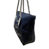 Southwest Rope Handle Navy Come Sail Away Seahorse Print Beach Tote Bag