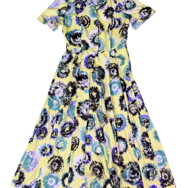 Jason Wu Womens Yellow & Multicolor Midi Dress Tie-Dye Print Short Sleeve Sz 8