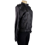 Theory Womens Black Leather Jacket Small Italy Epaulet Bomber Style Zip Closure