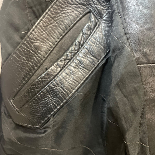Vintage First Genine Leather Black Motorcycle Jacket With Zipper & Snap Details