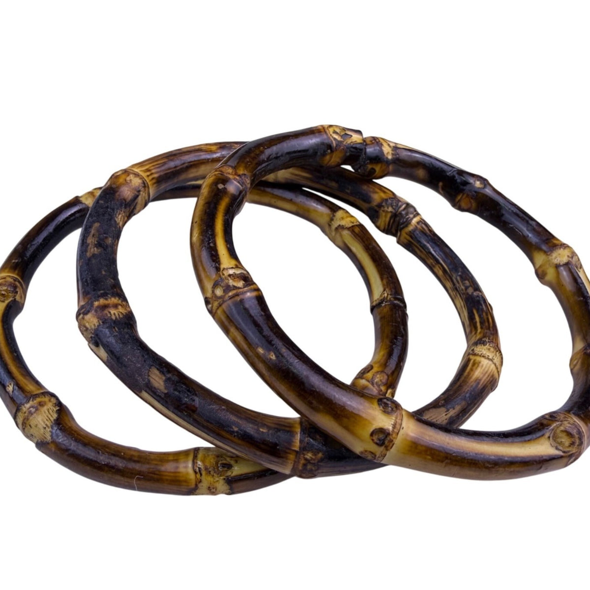 Trio Of Handmade Bamboo Bangles Women Natural Tone Statement Jewelry