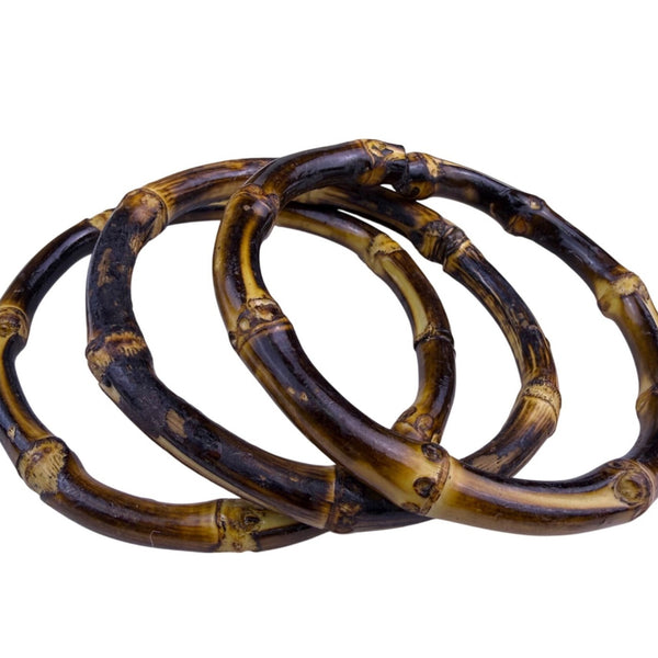 Trio Of Handmade Bamboo Bangles Women Natural Tone Statement Jewelry