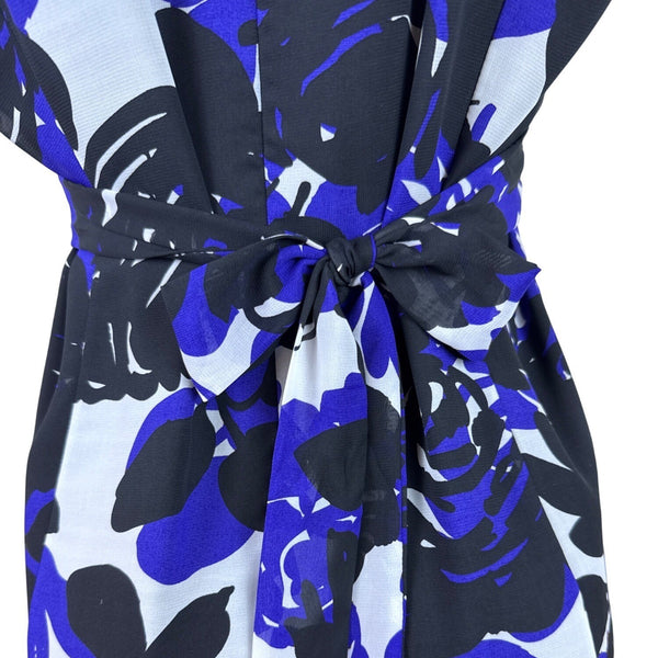 Trulli Women’s Blue Floral Sleeveless A-Line Dress With Ruffled Neckline Sz M