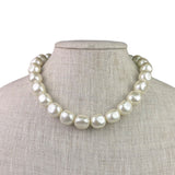 Single Strand Faux Pearl Necklace Women White Beads Gold Tone Toggle