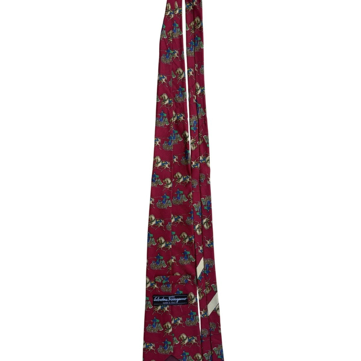 Salvatore Ferragamo Mens Red Silk Tie With Horse & Carriage Print