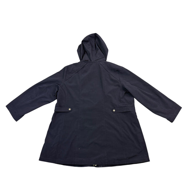 Gallery Womens Navy Hooded Raincoat Waterproof Lightweight Long Jacket Sz 3X