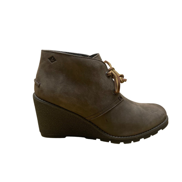 Sperry Women’s Brown Leather Lace-Up Wedge Heel  Casual Ankle Boots Size 7.5M