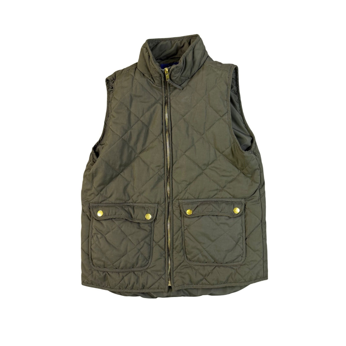 Blue Rain Mens Olive Quilted Vest With Gold Accents Pockets & Zipper Sz M