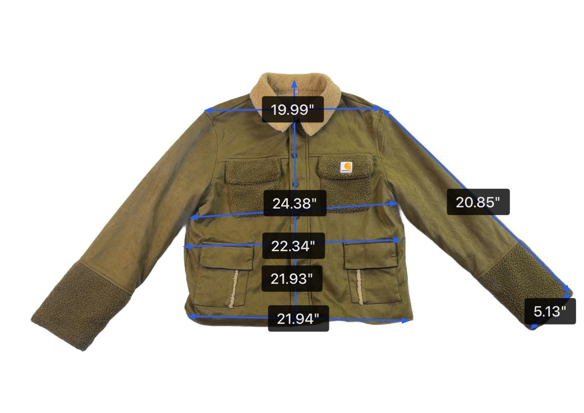 Carhartt Women’s Olive Green Sherpa-Lined Jacket Button Front Dual Pockets Sz XL