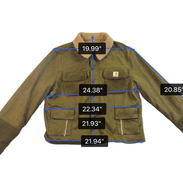 Carhartt Women’s Olive Green Sherpa-Lined Jacket Button Front Dual Pockets Sz XL