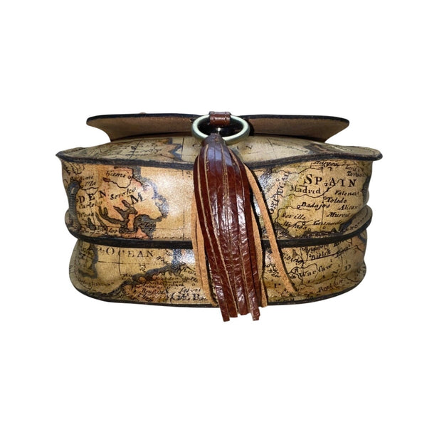 Patricia Nash Women’s European Map Leather Tassel Adjustable Strap Crossbody Bag