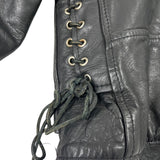 Vintage First Genine Leather Black Motorcycle Jacket With Zipper & Snap Details