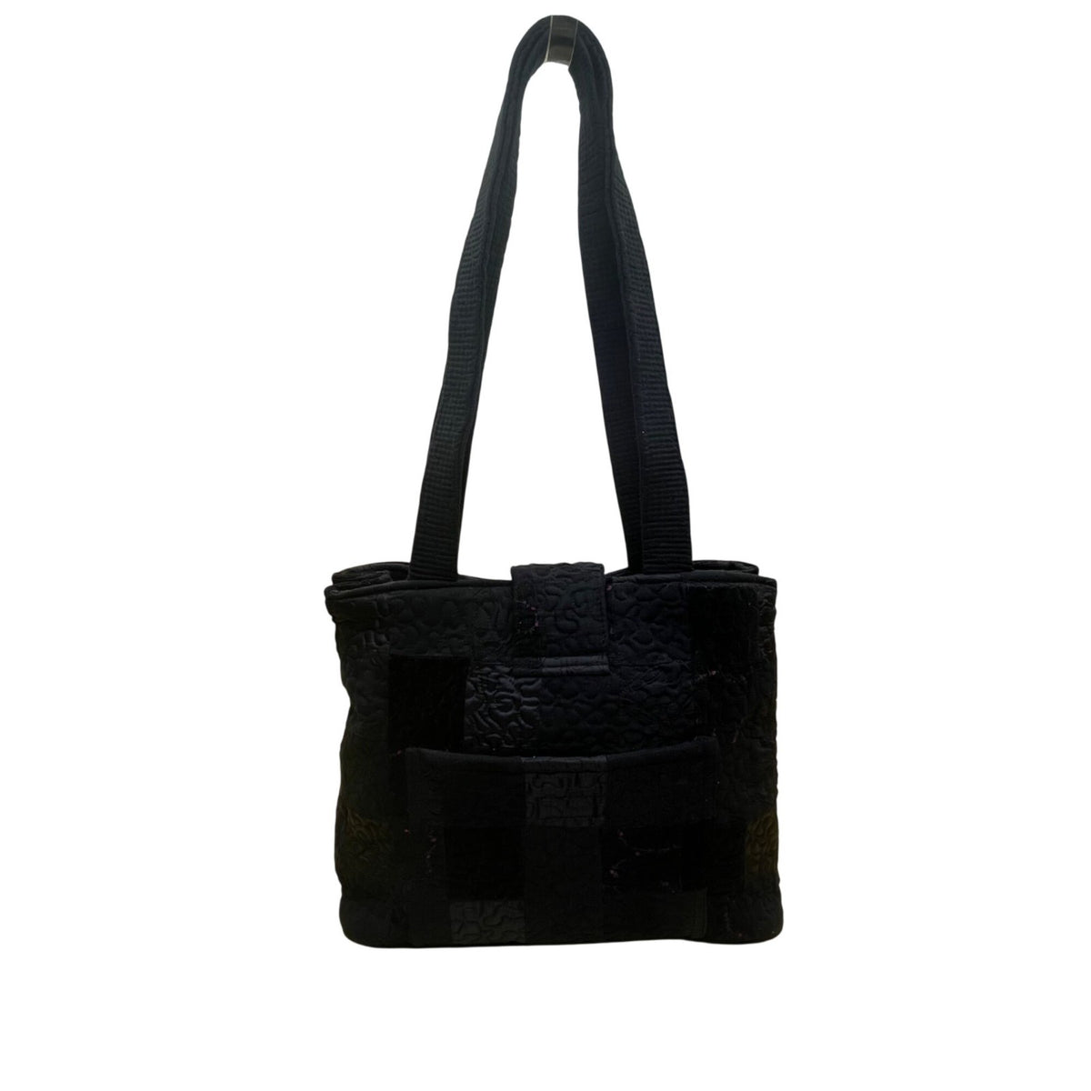 Donna Sharp Women’s Black Quilted Patchwork Double Straps Snap Closure Tote Bag