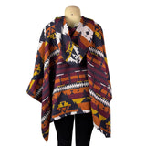 Pinko Womens Multicolor Wool Blend Hooded Poncho Geometric Pattern One Size