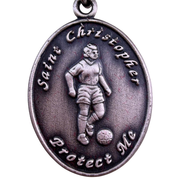 Vintage Malco Sterling Silver St. Christopher Soccer Player Medal Necklace Chain
