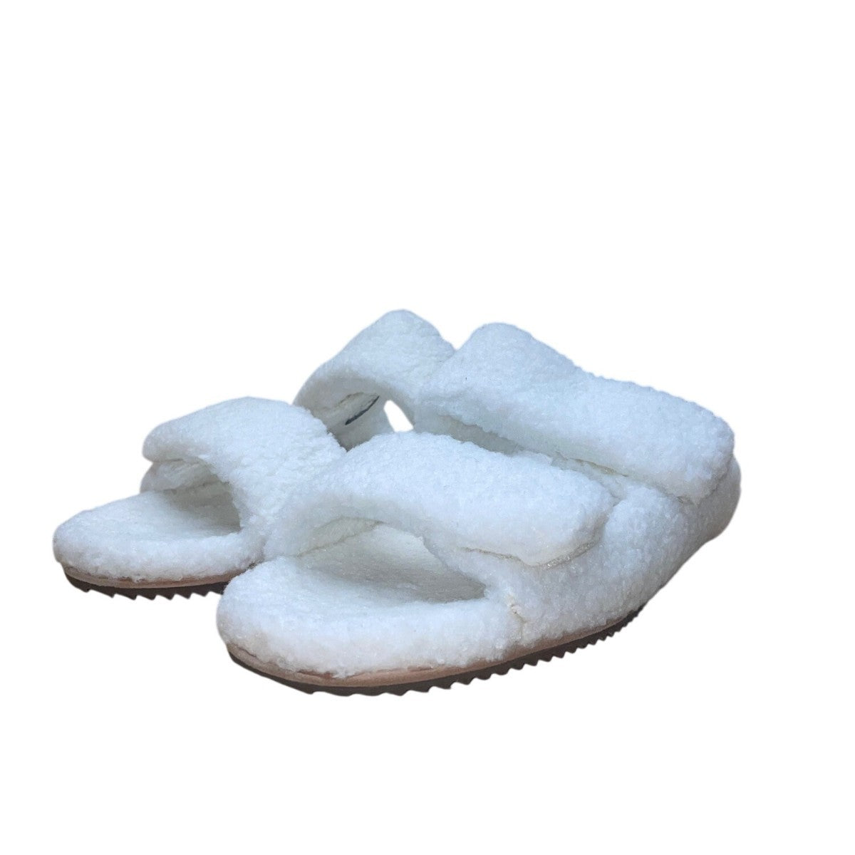 Revitalign Women’s White Fuzzy Comfortable Double Straps Slide Sandals Size 9.5B