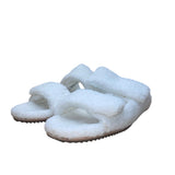 Revitalign Women’s White Fuzzy Comfortable Double Straps Slide Sandals Size 9.5B