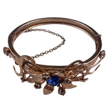 Gold Filled Womens Gold Tone & Blue Crystal Filigree Cuff Bracelet Vintage