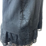 Kate Spade Broome Street Black Sweater With Lace Hem & Pearl Button Accents Sz M
