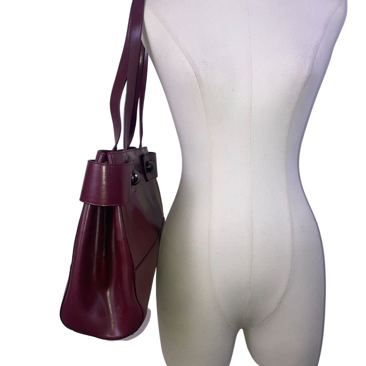 Furla Womens Burgundy Leather Genuine Italian Double Shoulder Straps Tote Bag