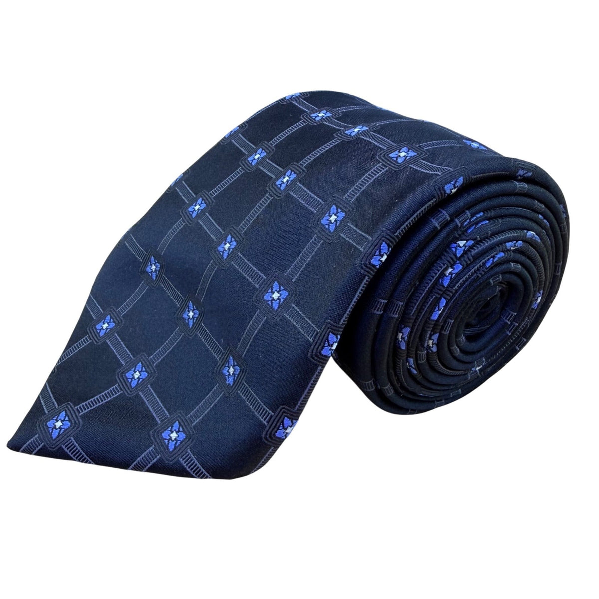 Donald J. Trump Mens Blue Silk Floral Geometric Tie Handmade Classic Necktie