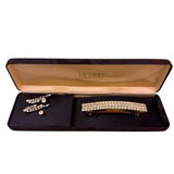 Monet Womens Gold Tone Rhinestone Jewelry Set Clip Earrings & Hair Barrette Boxe