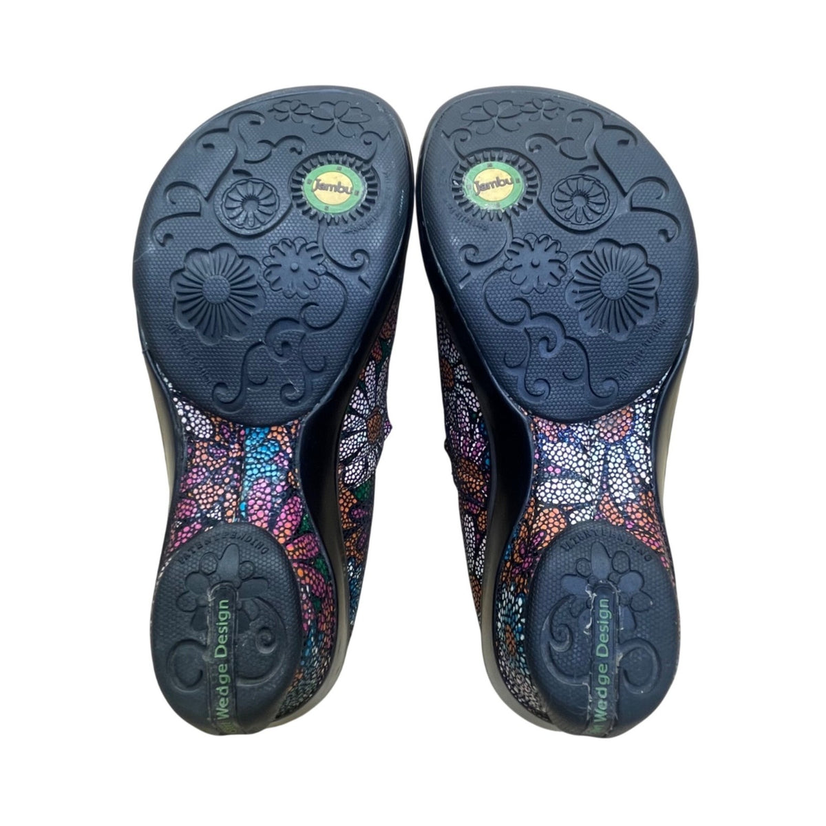 Jambu Women’s Multicolor Leather Floral Slip-On Wedge Miro Clogs Shoes Size 6.5M