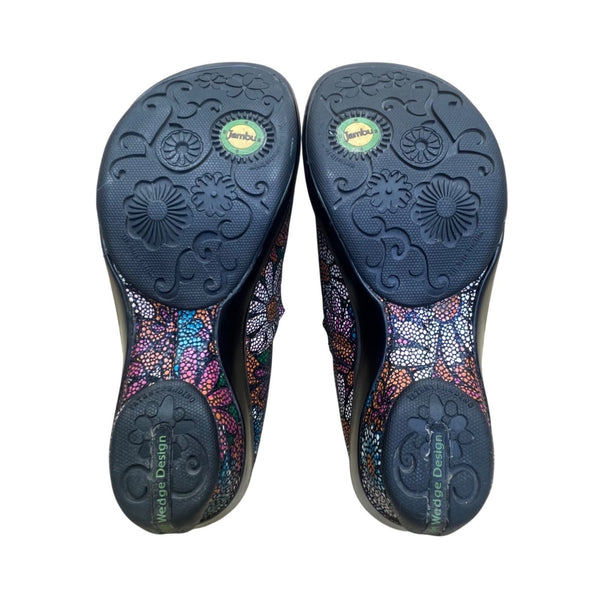Jambu Women’s Multicolor Leather Floral Slip-On Wedge Miro Clogs Shoes Size 6.5M