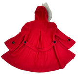 Fayuan Girls Red Double-Breasted Hooded Coat Real Fur Trim Jacket