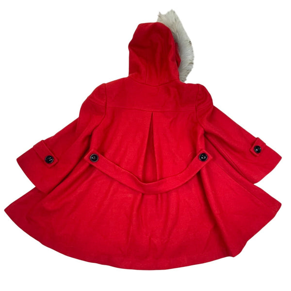 Fayuan Girls Red Double-Breasted Hooded Coat Real Fur Trim Jacket