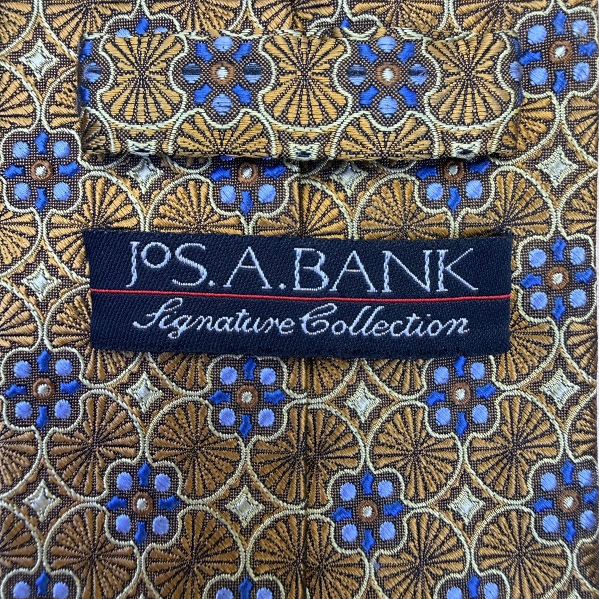 Jos A Bank Mens Gold & Blue Geometric Tie Signature Collection Handsewn