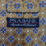 Jos A Bank Mens Gold & Blue Geometric Tie Signature Collection Handsewn