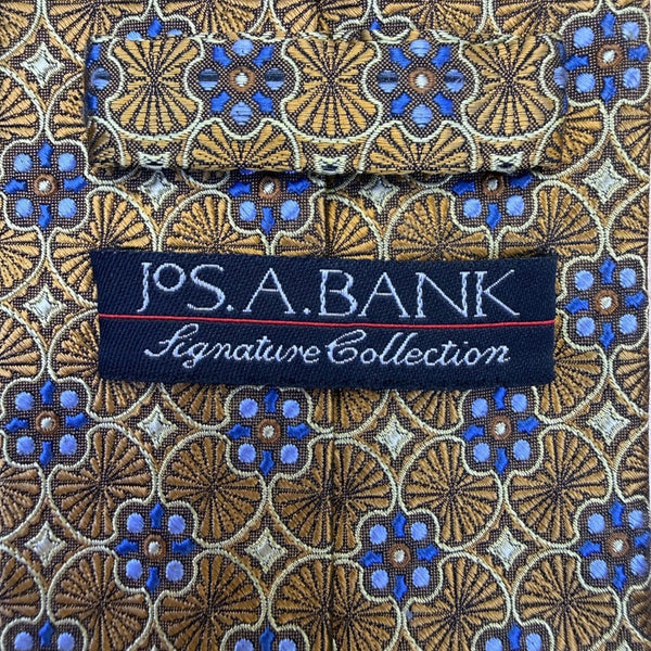 Jos A Bank Mens Gold & Blue Geometric Tie Signature Collection Handsewn