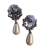 Carolee Womens Silver Tone Crystal & Faux Pearl Drop Earrings Original Box 