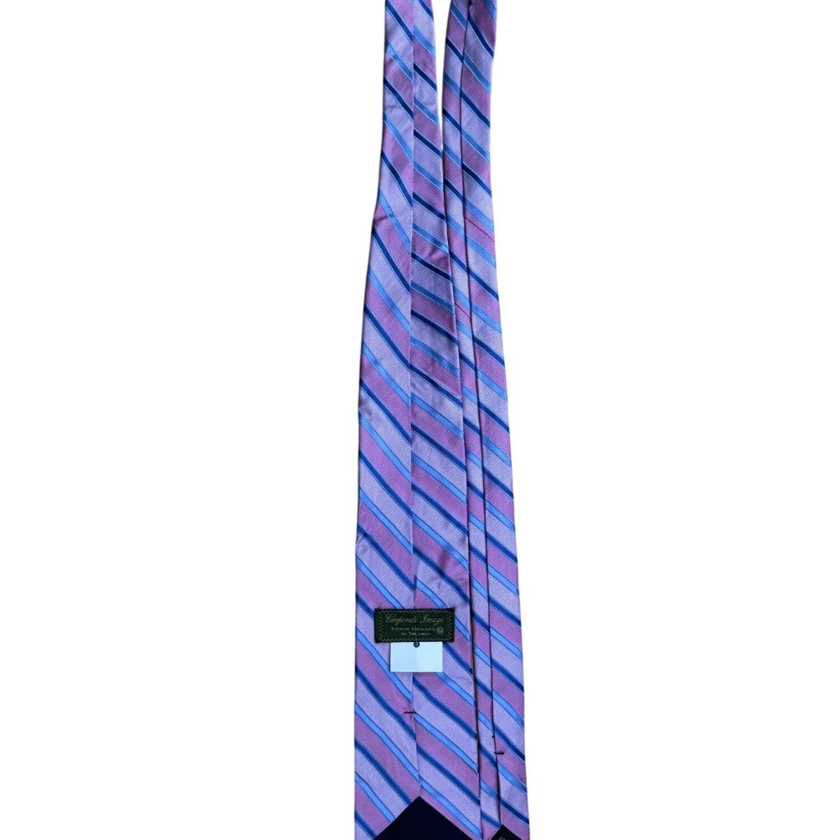 Corporate Image Mens Pink Blue Silk Striped Necktie All Silk Accessory