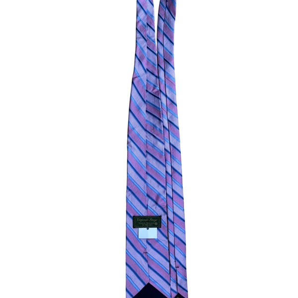 Corporate Image Mens Pink Blue Silk Striped Necktie All Silk Accessory