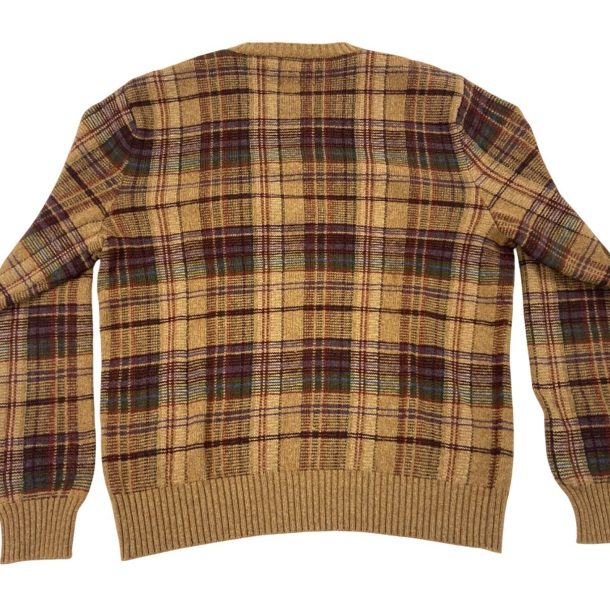 Vintage Polo Ralph Lauren Mens Plaid Knit Sweater With Elbow Patches Sz L - New