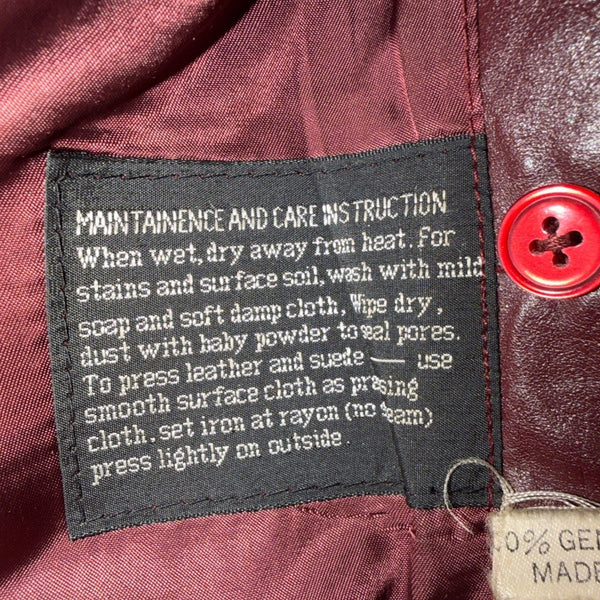 Tfc Women Maroon 100% Genuine Leather Belted Trench Coat Lined With Rayon Sz 8